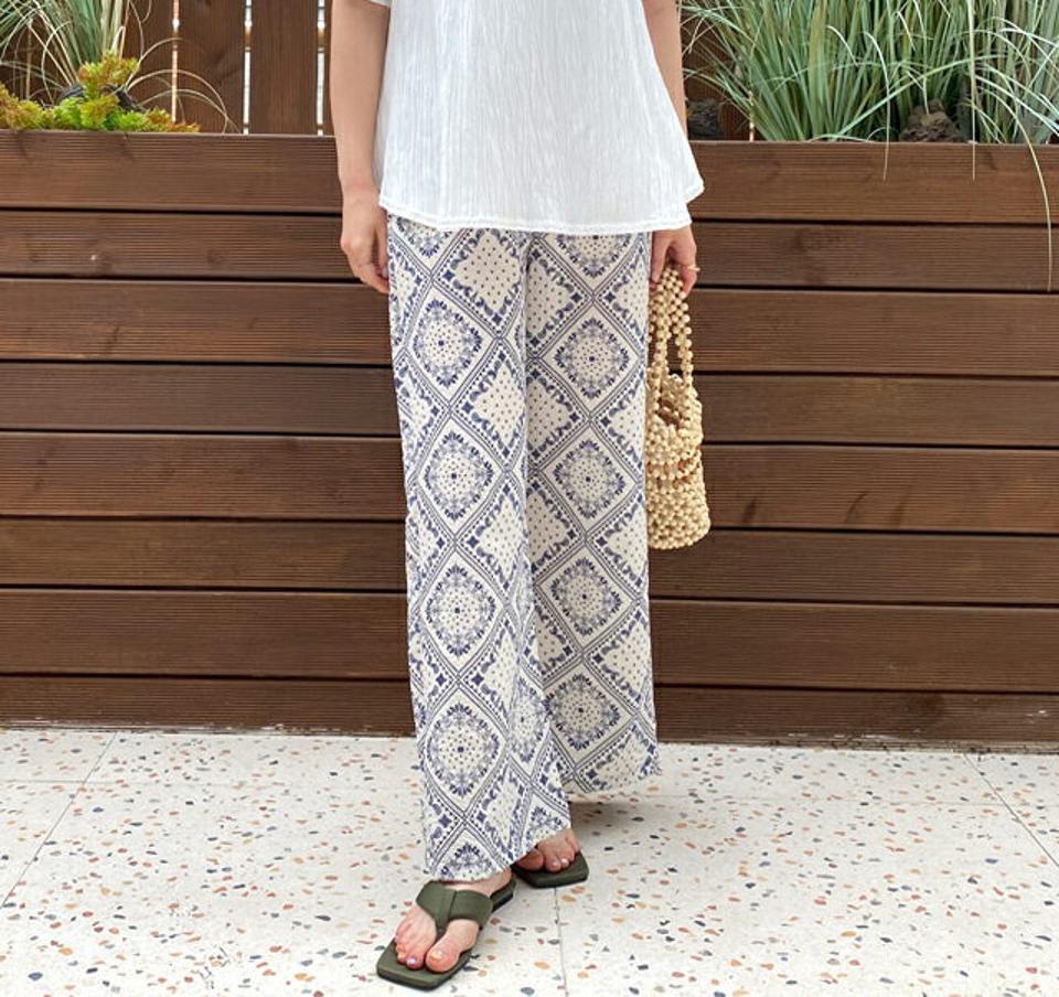 【全品10%OFF】ペイズリーパターンパンツ・全3色・t57565 レディース 【pt】【パンツ ズボン ロングパンツ 総柄 ペイズリー柄 カジュアル ラフ ウエストゴム 春 夏 韓国 ファッション】