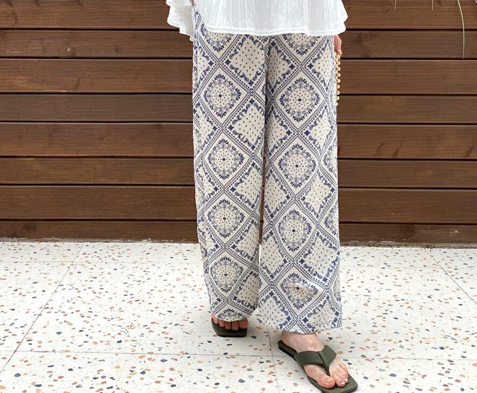 【全品10%OFF】ペイズリーパターンパンツ・全3色・t57565 レディース 【pt】【パンツ ズボン ロングパンツ 総柄 ペイズリー柄 カジュアル ラフ ウエストゴム 春 夏 韓国 ファッション】