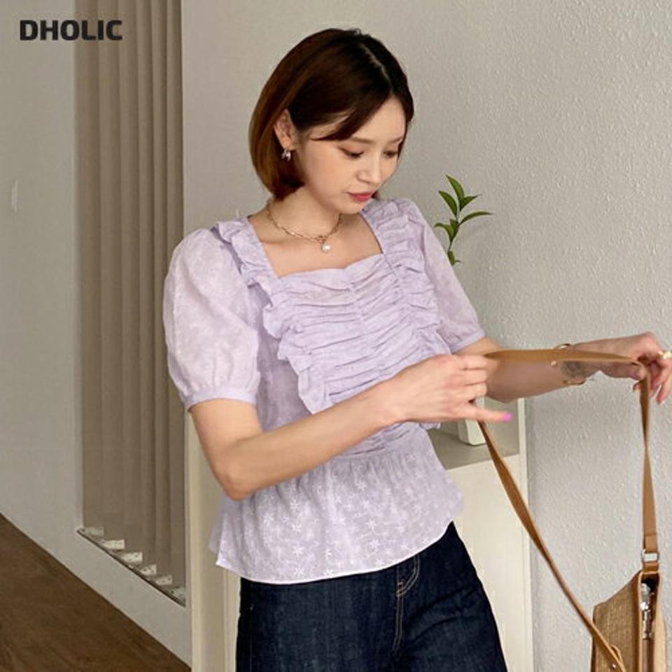 ギャザーフリル刺繍ブラウス・全3色・t57572 レディース 【bl】 トップス ブラウス 半袖 ハーフスリーブ ギャザー フリル ガーリー 刺繍 花柄 フラワー パフスリーブ パフ袖 可愛い かわいい 春 夏 韓国 ファッション