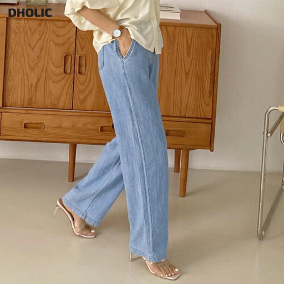 ウエストゴムワイドデニムパンツ・全2色・t57515 レディース 【pt】 韓国 ファッション ボトムス ロング ロングパンツ デニム ワイド 足長 ストレート 大人 10分丈 体型カーバー 細身 美脚 ゴム 夏 春