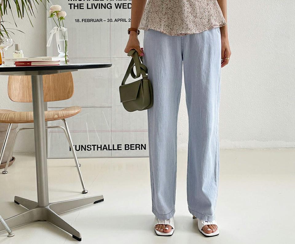 ウエストゴムワイドデニムパンツ・全2色・t57515 レディース 【pt】 韓国 ファッション ボトムス ロング ロングパンツ デニム ワイド 足長 ストレート 大人 10分丈 体型カーバー 細身 美脚 ゴム 夏 春