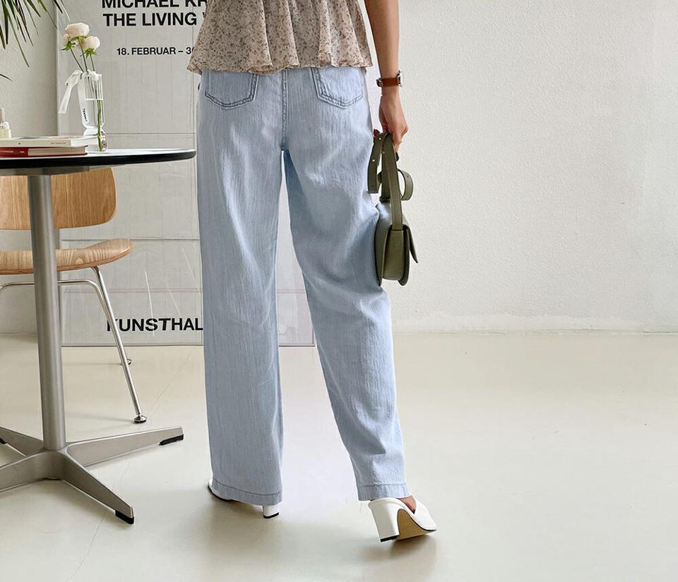 ウエストゴムワイドデニムパンツ・全2色・t57515 レディース 【pt】 韓国 ファッション ボトムス ロング ロングパンツ デニム ワイド 足長 ストレート 大人 10分丈 体型カーバー 細身 美脚 ゴム 夏 春