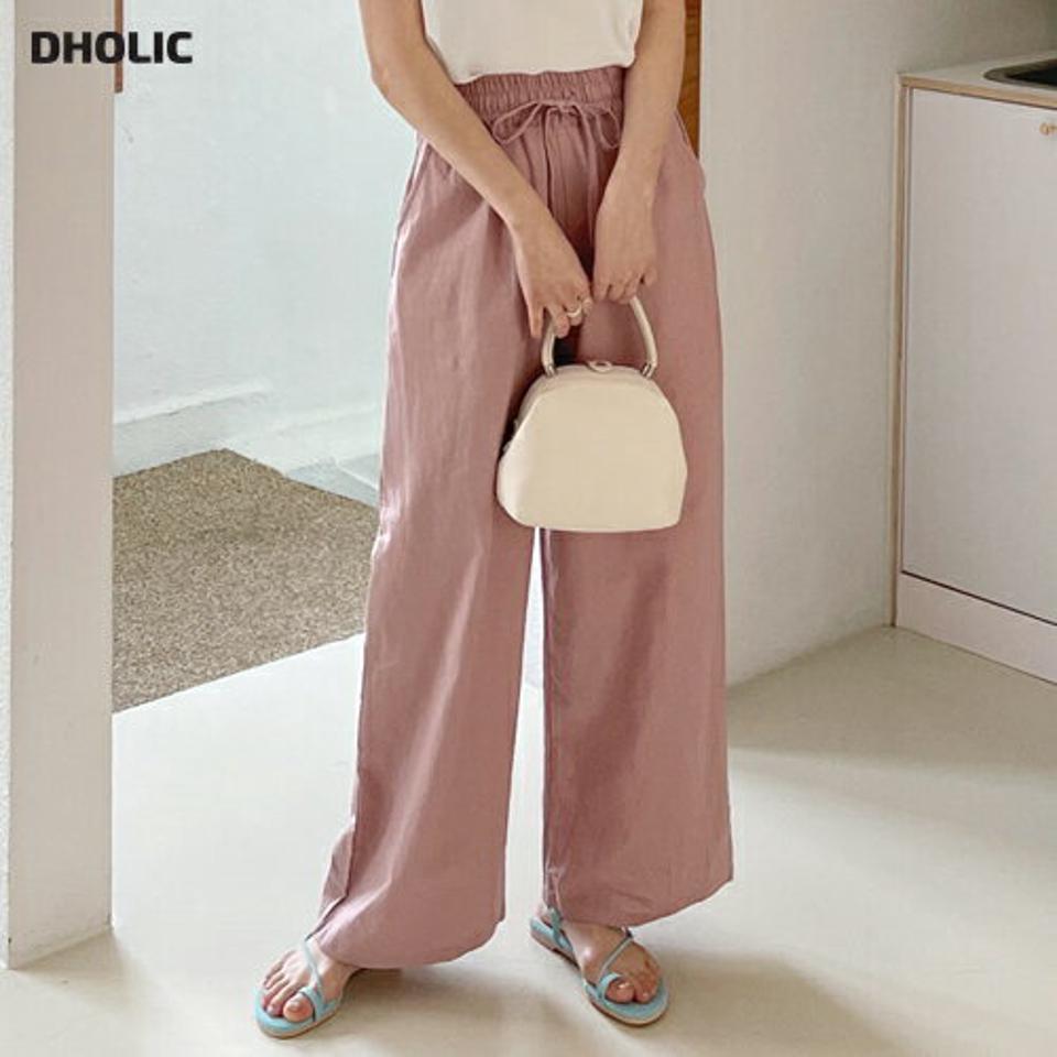 リネン混ドロストワイドパンツ・全5色・t57541 レディース 【pt】 韓国 ファッション ボトムス ロング ロングパンツ ベーシック スリム リネン ワイド 足長 ストレート 大人 10分丈 体型カーバー 細身 美脚 ストリング 夏 春