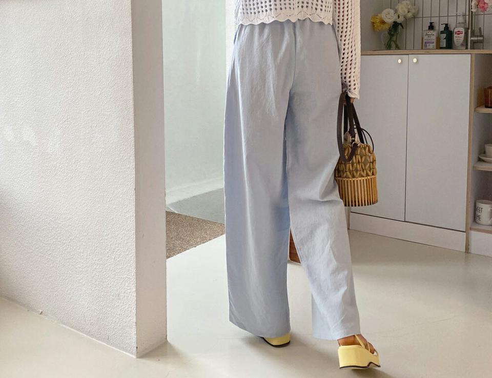 リネン混ドロストワイドパンツ・全5色・t57541 レディース 【pt】 韓国 ファッション ボトムス ロング ロングパンツ ベーシック スリム リネン ワイド 足長 ストレート 大人 10分丈 体型カーバー 細身 美脚 ストリング 夏 春