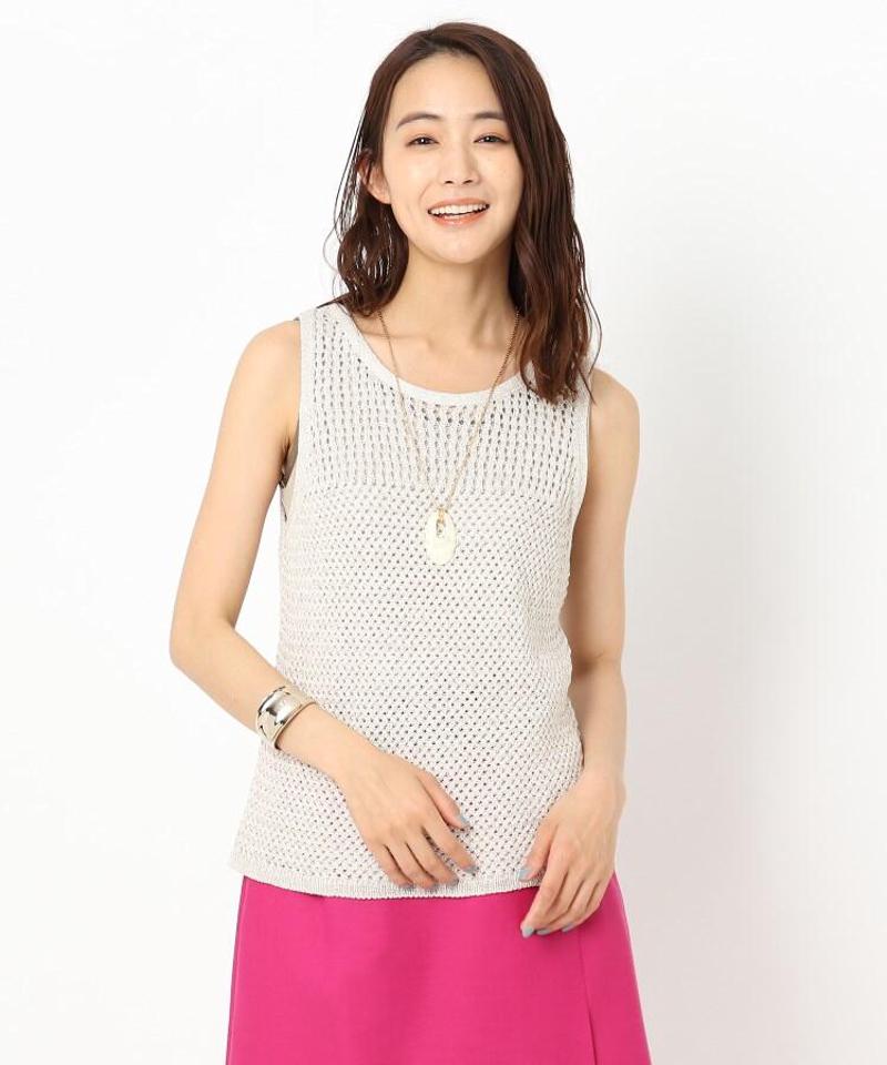 ペーパーリネン混ノースリーブニット