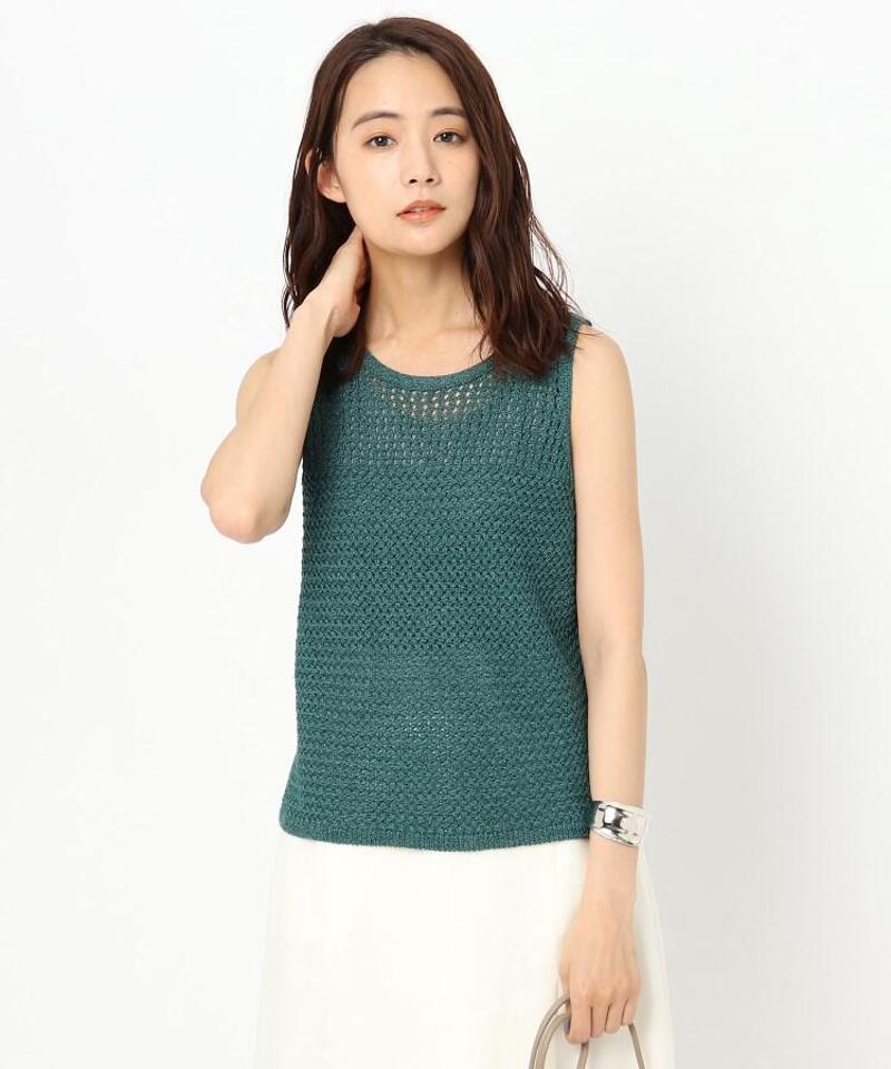 ペーパーリネン混ノースリーブニット