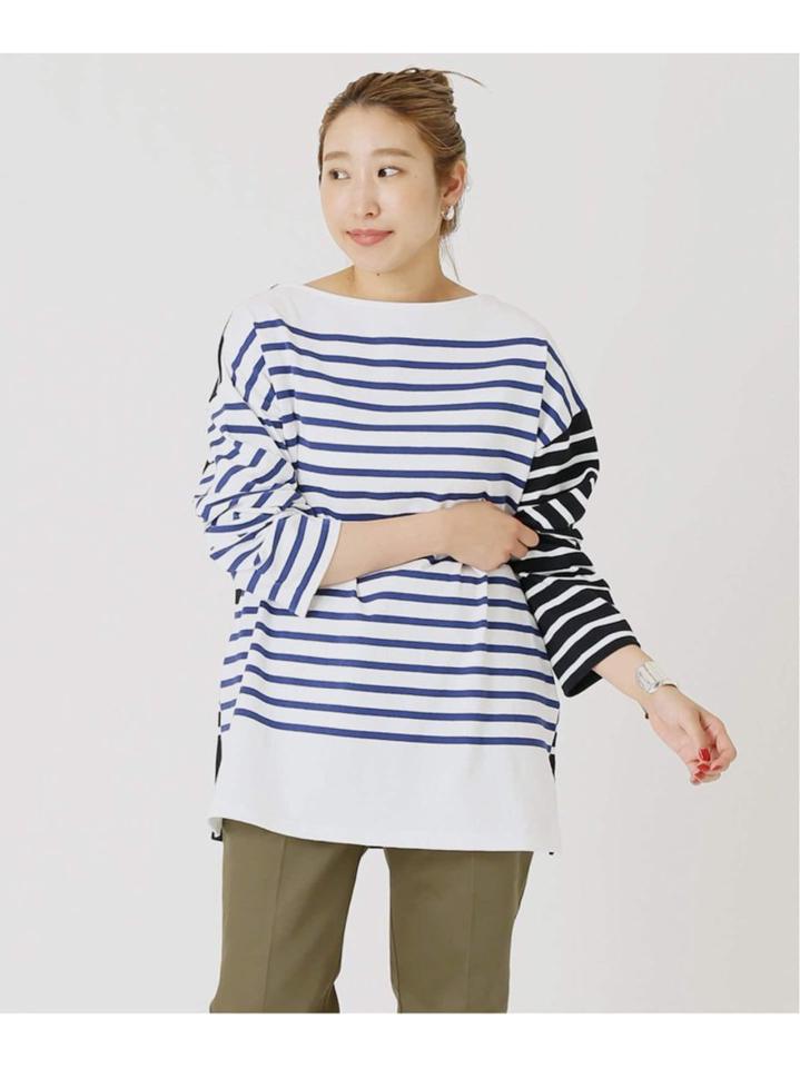 <<追加予約>>【INSCRIRE /アンスクリア】 BORDER BIG BOAT NECK:カットソー◆2（JOURNAL STANDARD L'ESSAGE）