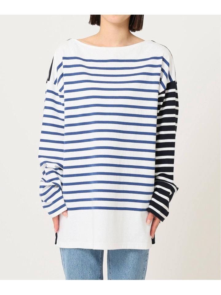 <<追加予約>>【INSCRIRE /アンスクリア】 BORDER BIG BOAT NECK:カットソー◆2（JOURNAL STANDARD L'ESSAGE）