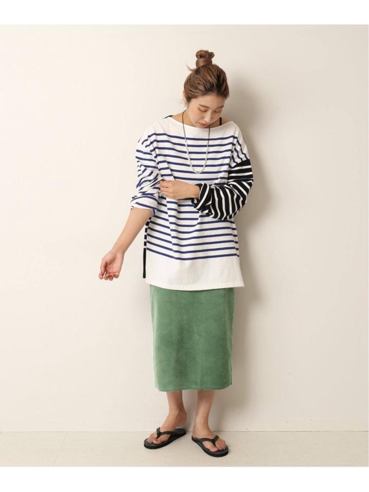 <<追加予約>>【INSCRIRE /アンスクリア】 BORDER BIG BOAT NECK:カットソー◆2（JOURNAL STANDARD L'ESSAGE）