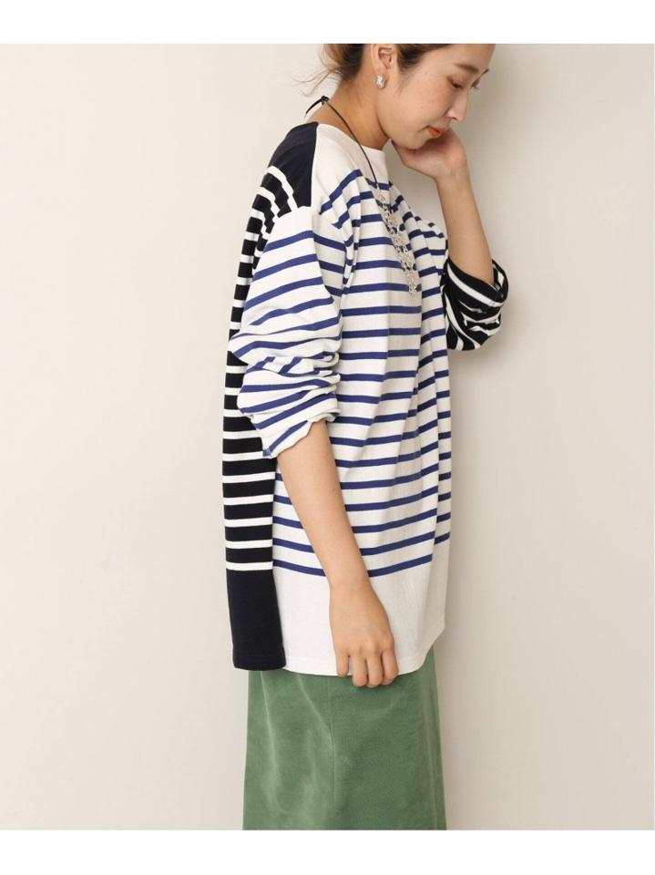 <<追加予約>>【INSCRIRE /アンスクリア】 BORDER BIG BOAT NECK:カットソー◆2（JOURNAL STANDARD L'ESSAGE）