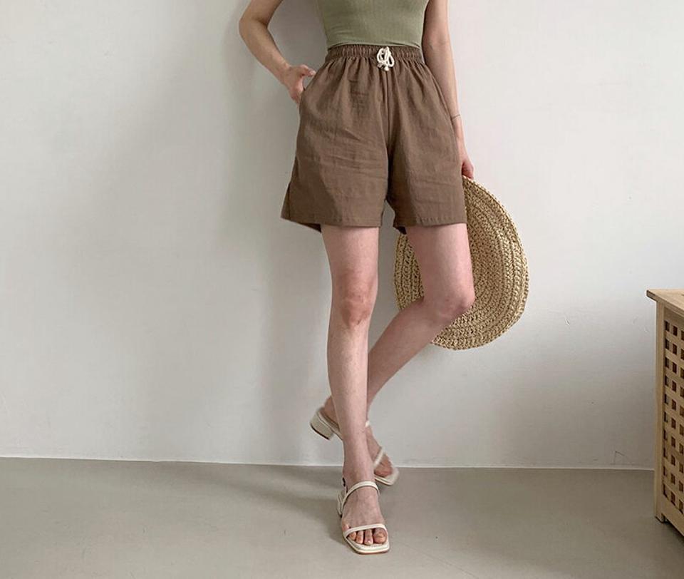 ドロストショートパンツ・全4色・t65555 レディース 【pt】 パンツ ズボン ショートパンツ 短パン 単色 無地 シンプル ベーシック ウエストゴム ドロスト カジュアル ラフ 春 夏 韓国 ファッション