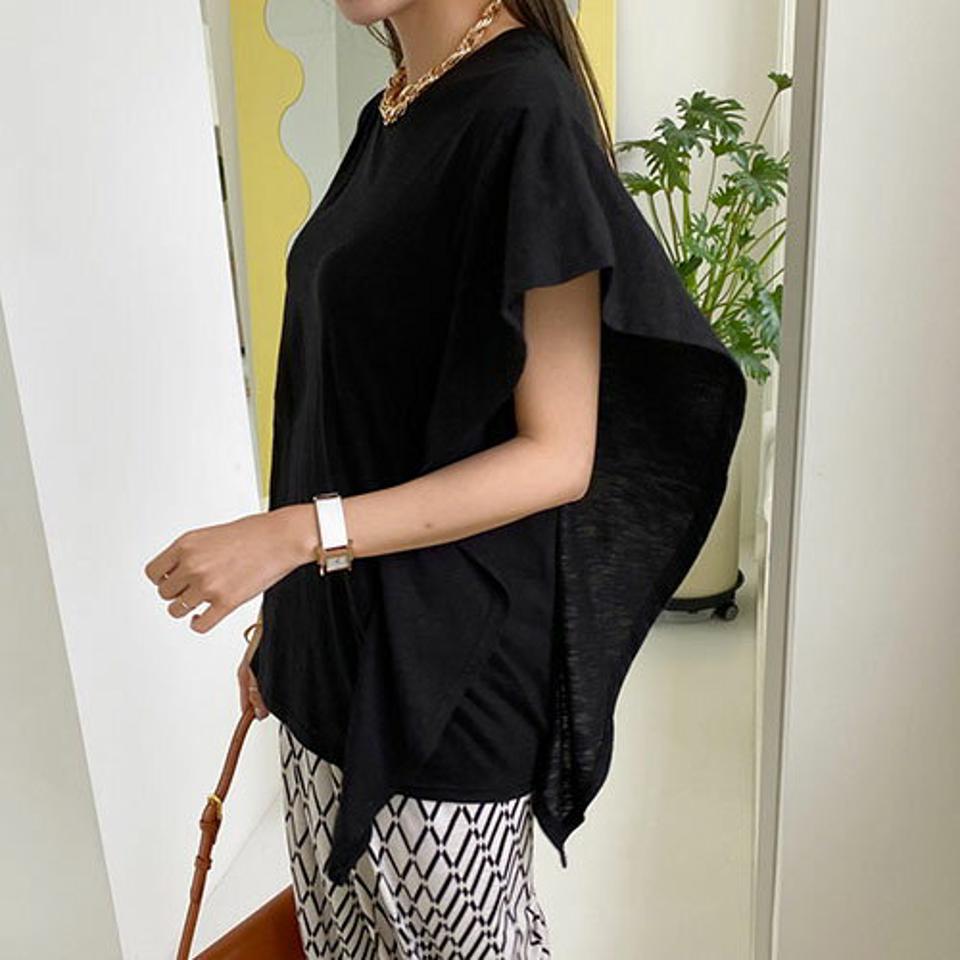 アシメラッフルTシャツ・全3色・b68927 レディース 【tops】 トップス Tシャツ アシメ アンバランス ラッフル フリル 単色 カジュアル かわいい ルーズ 春 夏 韓国 ファッション ハイホリHIHOLLI