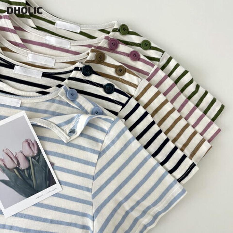 ボーダーショルダーボタンTシャツ・全5色・t68926 レディース 【tops】 トップス Tシャツ 半袖 ハーフスリーブ ボタン ボーダー柄 カジュアル ラフ 春 夏 韓国 ファッション ハイホリHIHOLLI