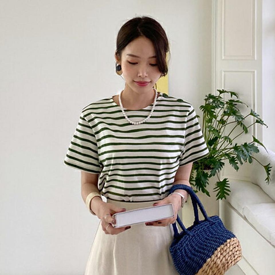 ボーダーショルダーボタンTシャツ・全5色・t68926 レディース 【tops】 トップス Tシャツ 半袖 ハーフスリーブ ボタン ボーダー柄 カジュアル ラフ 春 夏 韓国 ファッション ハイホリHIHOLLI
