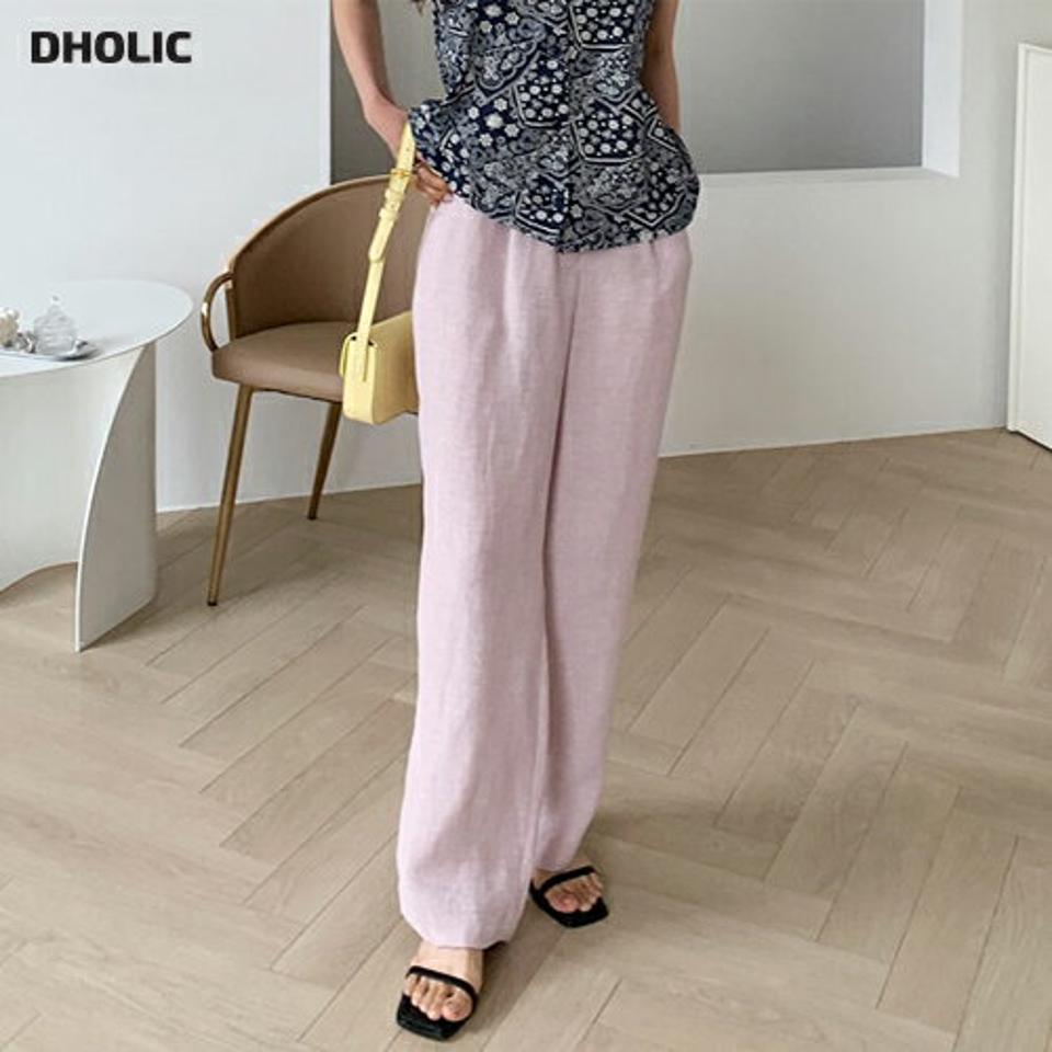 リネン混ロングスラックス・全2色・b65505 レディース 【pt】 スラックス パンツ ズボン ロングパンツ 単色 無地 シンプル ベーシック カジュアル リネン ラフ 春 夏 韓国 ファッション