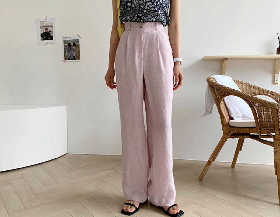 リネン混ロングスラックス・全2色・b65505 レディース 【pt】 スラックス パンツ ズボン ロングパンツ 単色 無地 シンプル ベーシック カジュアル リネン ラフ 春 夏 韓国 ファッション