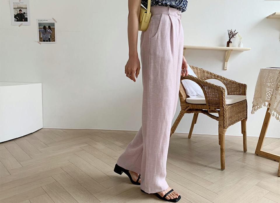 リネン混ロングスラックス・全2色・b65505 レディース 【pt】 スラックス パンツ ズボン ロングパンツ 単色 無地 シンプル ベーシック カジュアル リネン ラフ 春 夏 韓国 ファッション