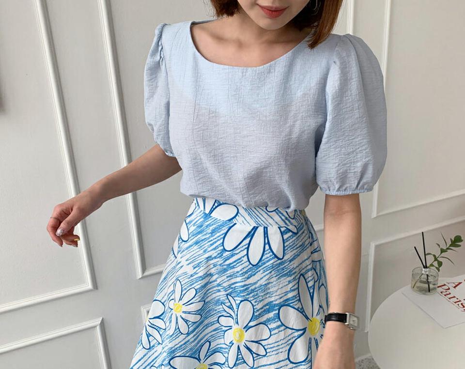 即日配送【只今30%OFF】リネン混パフブラウス・全3色・t65493 レディース 【bl】 トップス ブラウス 半袖 パフ袖 パフスリーブ リネン 単色 無地 シンプル かわいい 春 夏 韓国ファッション