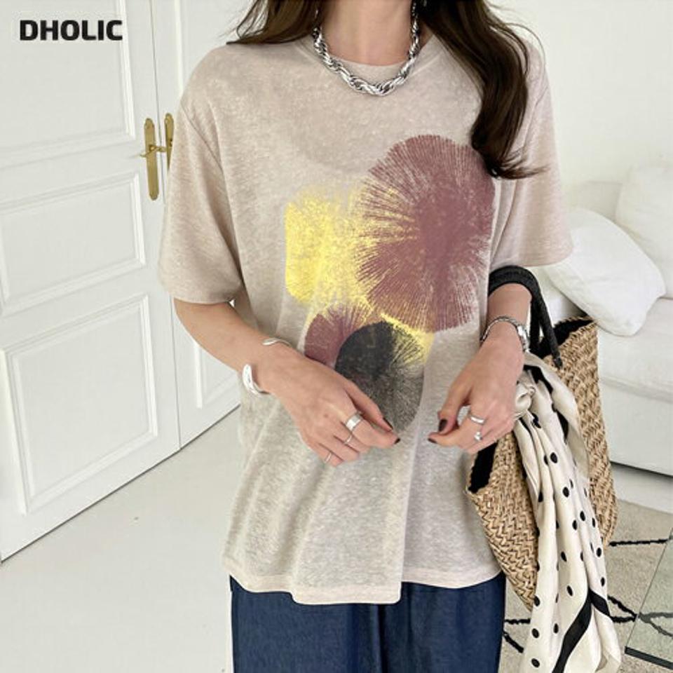リネン混プリントTシャツ・全4色・b68925 レディース 【tops】 トップス Tシャツ 半袖 ハーフスリーブ プリント リネン カジュアル ラフ 春 夏 韓国 ファッション ハイホリHIHOLLI