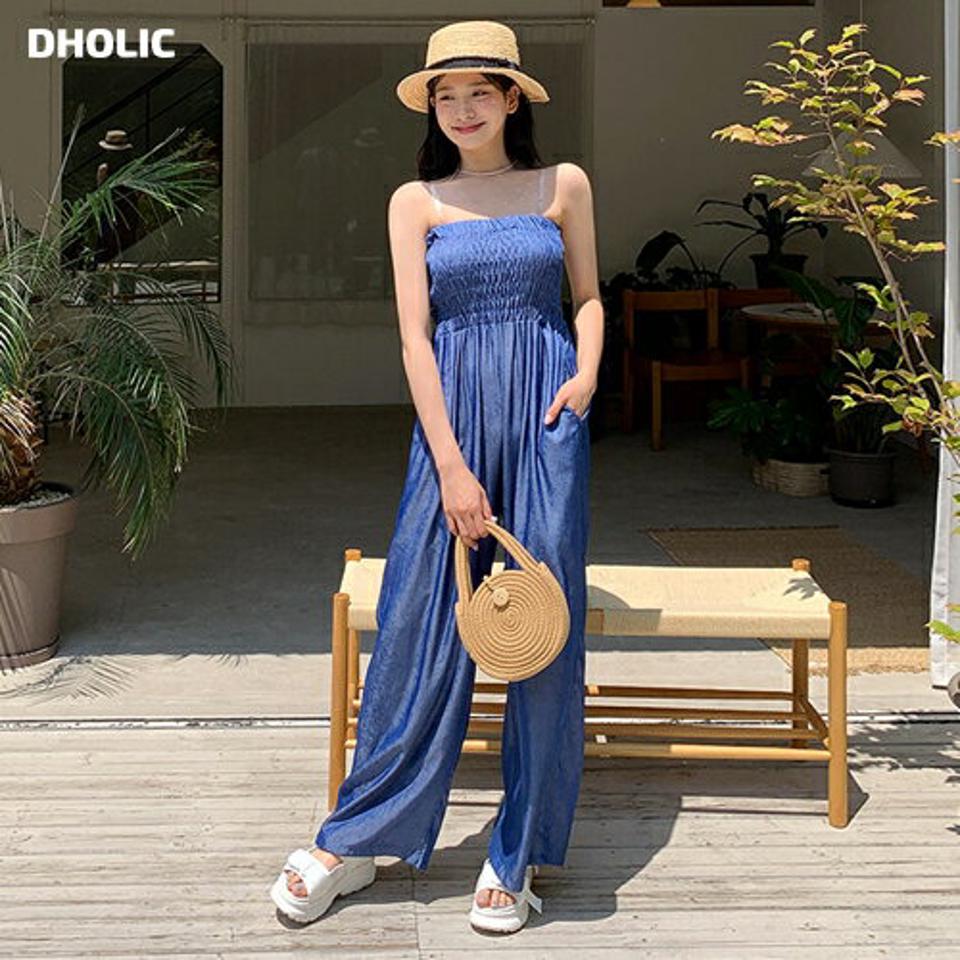 【全品10%OFF】2WAYデニムシャーリングオールインワン・全1色・t64342 レディース 【pt】【オールインワン パンツ ズボン ロングパンツ デニム シャーリング 2way スリーブレス ノースリーブ 春 夏 韓国 ファッション】【NIJU】