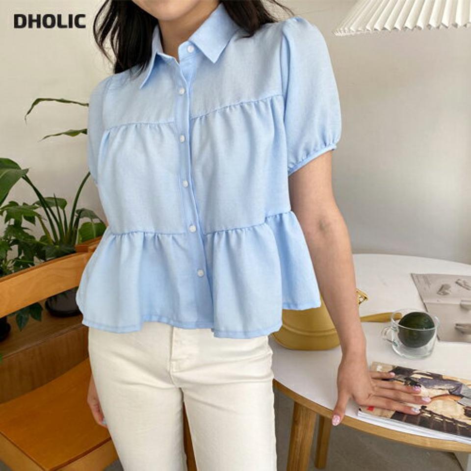 カラーティアードブラウス・全4色・t64338 レディース 【bl】 トップス ブラウス 半袖 ティアード 単色 無地 シンプル フェミニン 大人 可愛い かわいい 春 夏 韓国 ファッション NIJU