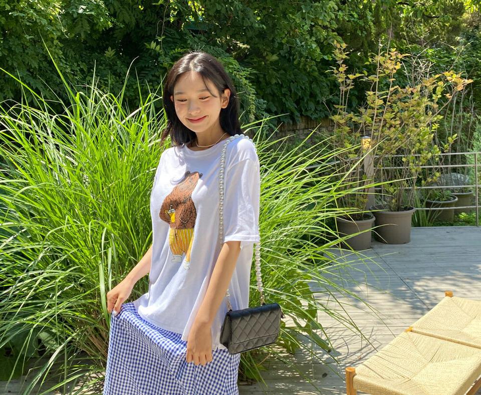 【全品10%OFF】ベアプリントTシャツ・全3色・t64332 レディース 【tops】【トップス Tシャツ 半袖 ハーフスリーブ プリント ユニーク カジュアル ラフ 春 夏 韓国 ファッション】【NIJU】