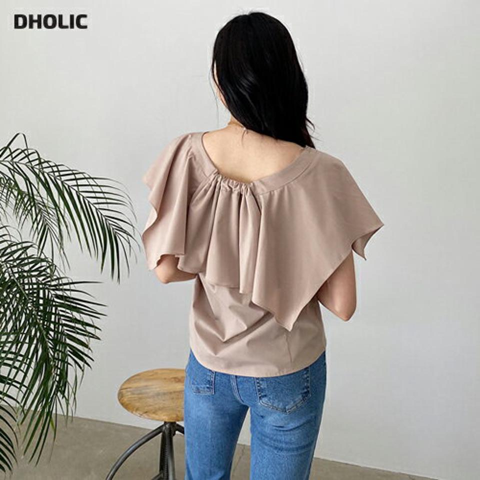 2WAYアンバランスボタンブラウス・全2色・b64334 レディース 【bl】 トップス ブラウス アンバランス 2way オフショルダー ラッフル フリル 単色 フェミニン かわいい 春 夏 韓国 ファッション NIJU