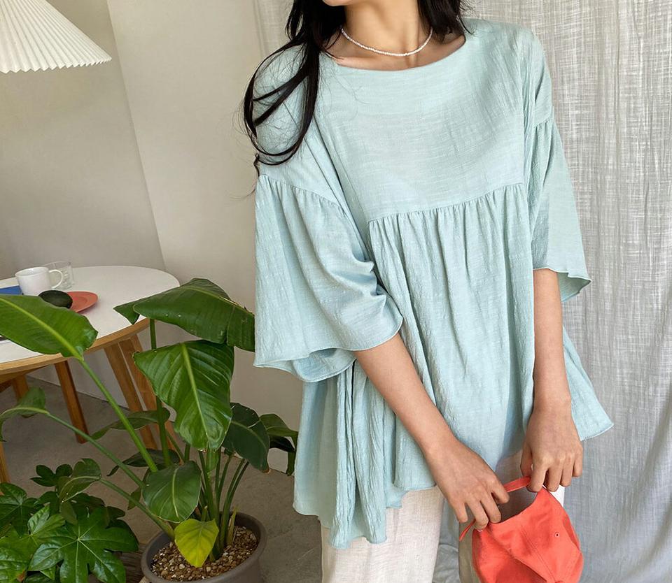 【全品10%OFF】ラウンドネックギャザーブラウス・全3色・t64333 レディース 【bl】【トップス ブラウス 半端丈 七分丈 七分袖 7分丈 7分袖 ラウンドネック ギャザー 単色 無地 シンプル かわいい 可愛い 春 夏 秋 韓国 ファッション】【NIJU】