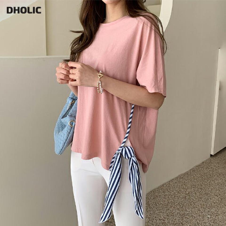 ストライプリボンTシャツ・全5色・b68904 レディース 【tops】 トップス Tシャツ 半袖 ストライプ柄 りぼん 爽やか ハーフスリーブ ユニーク 大人 かわいい 韓国 ファッション ハイホリHIHOLLI