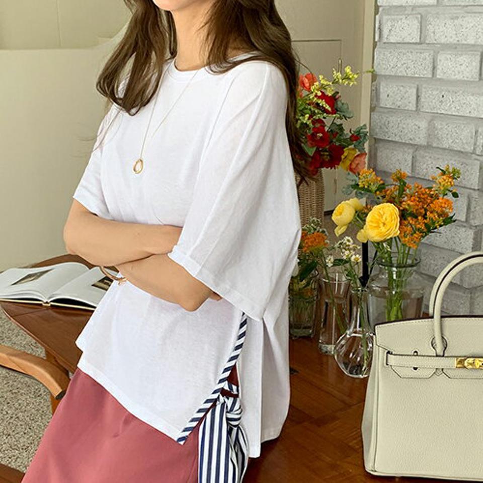 ストライプリボンTシャツ・全5色・b68904 レディース 【tops】 トップス Tシャツ 半袖 ストライプ柄 りぼん 爽やか ハーフスリーブ ユニーク 大人 かわいい 韓国 ファッション ハイホリHIHOLLI