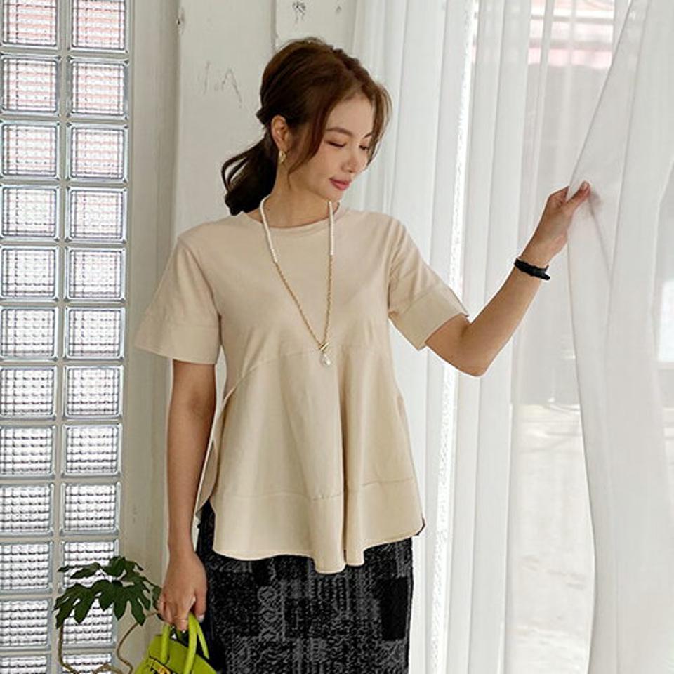 【マラソン特価】≪人気商品再入荷≫ラウンドフレアヘム半袖Tシャツ・全3色・b68905 レディース 【tops】 トップス Tシャツ 半袖 ハーフスリーブ フレアヘム ラウンドネック 体型カバー フレア 無地 シンプル お腹カバー 春 夏 韓国ファッション ハイホリHIHOLLI セール