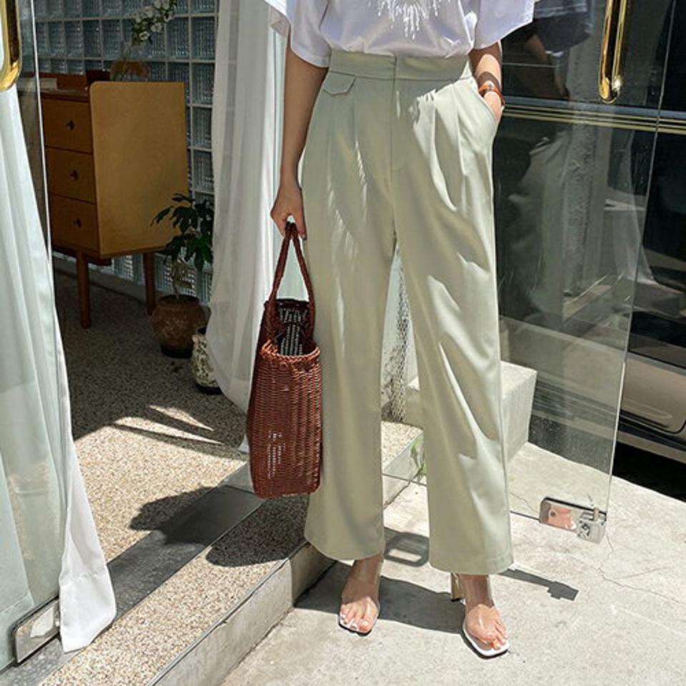 フラップワイドスラックス・全5色・t68918 レディース 【pt】 スラックス パンツ ズボン ロングパンツ ワイド 単色 無地 シンプル ベーシック 大人 カジュアル 春 夏 韓国 ファッション ハイホリHIHOLLI