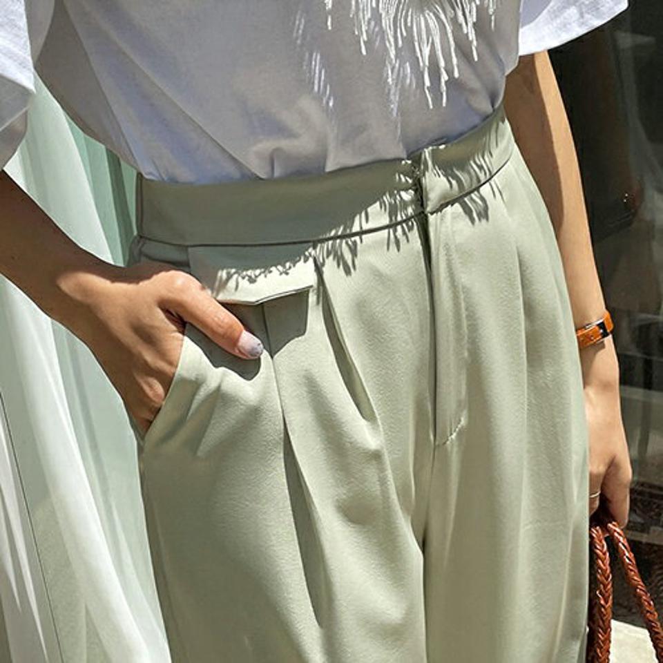 フラップワイドスラックス・全5色・t68918 レディース 【pt】 スラックス パンツ ズボン ロングパンツ ワイド 単色 無地 シンプル ベーシック 大人 カジュアル 春 夏 韓国 ファッション ハイホリHIHOLLI