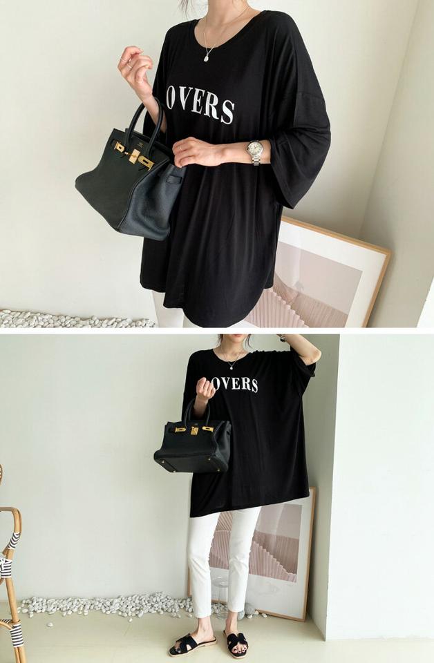 NANING9(ナンニング)LOVERS半袖Tシャツ【6/14up_ka】【メール便】韓国 韓国ファッション　トップス 半袖 夏 ロゴT プリントT 黒 白 ロゴレディース ファッション【5】