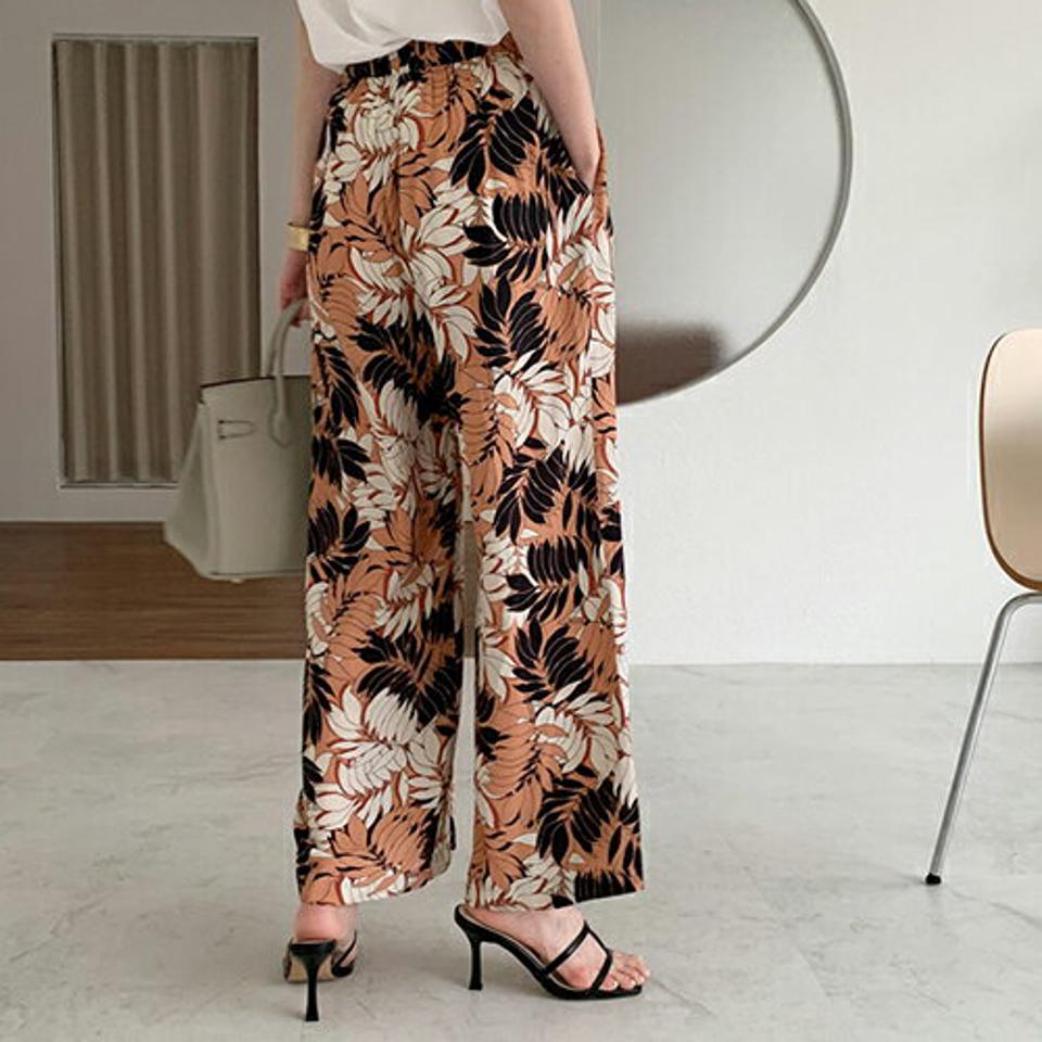 パームツリープリントパンツ・全3色・b69005 レディース 【pt】 韓国 ファッション ボトムス パンツ ロング丈 フールレングス 十分丈 10分丈 ストレート ワイドパンツ 柄 パターン やしのき カジュアル 夏 春 ハイホリ