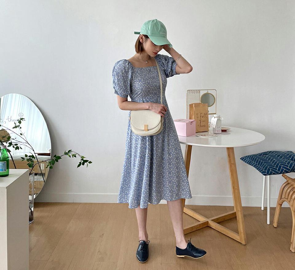 2WAY小花柄ワンピース・全2色・t62314 レディース 【ops】 ワンピース ロング 半袖 オフショルダー シャーリング 花柄 小花柄 パフ袖 パフスリーブ フェミニン 可愛い かわいい デコルテ 鎖骨 スクエアネック 春 夏 韓国 ファッション