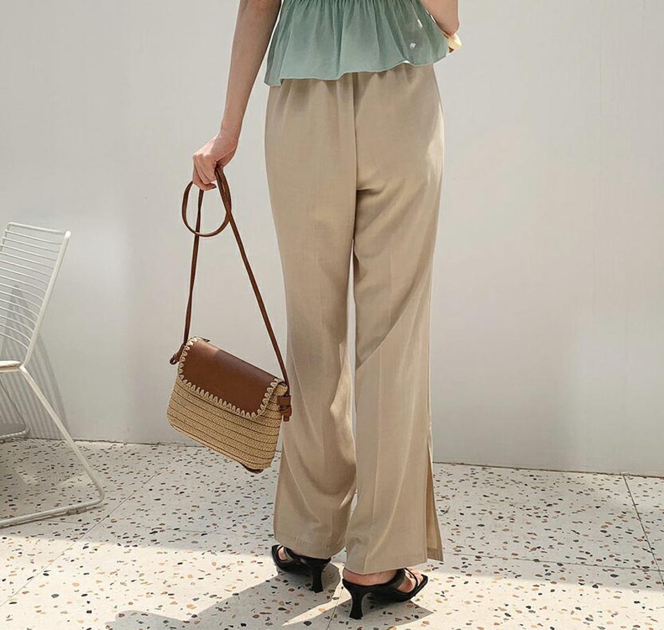 スリットストレートスラックス・全2色・t69006 レディース 【pt】 韓国 ファッション ボトムス パンツ ロング丈 フールレングス 十分丈 10分丈 ストレート ワイド オフィス 仕事 大人 カジュアル 夏 春 ハイホリ