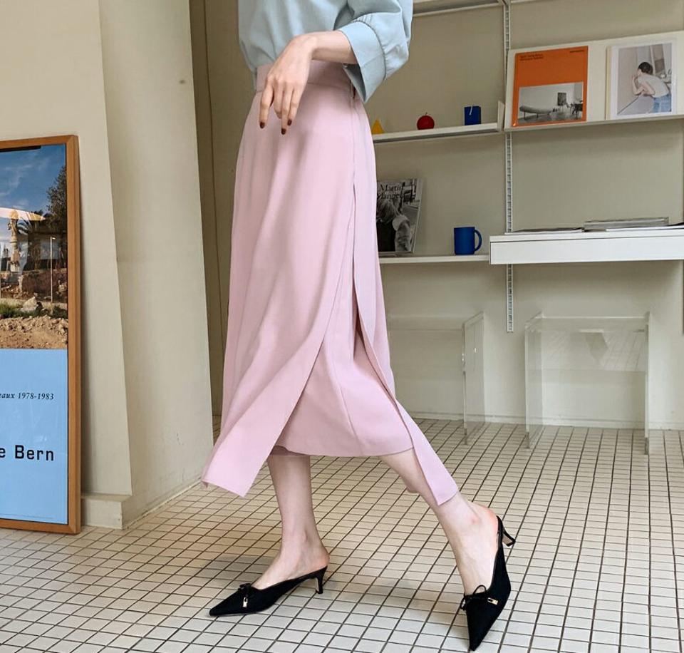 ラップ調ワイドスカートパンツ・全3色・b69008 レディース 【pt】 韓国 ファッション ボトムス パンツ ロング丈 クロップド丈 ワイド シアー 薄手 フレア スカンツ 無地 シフォン 大人 きれいめ カジュアル 夏 春 ハイホリ