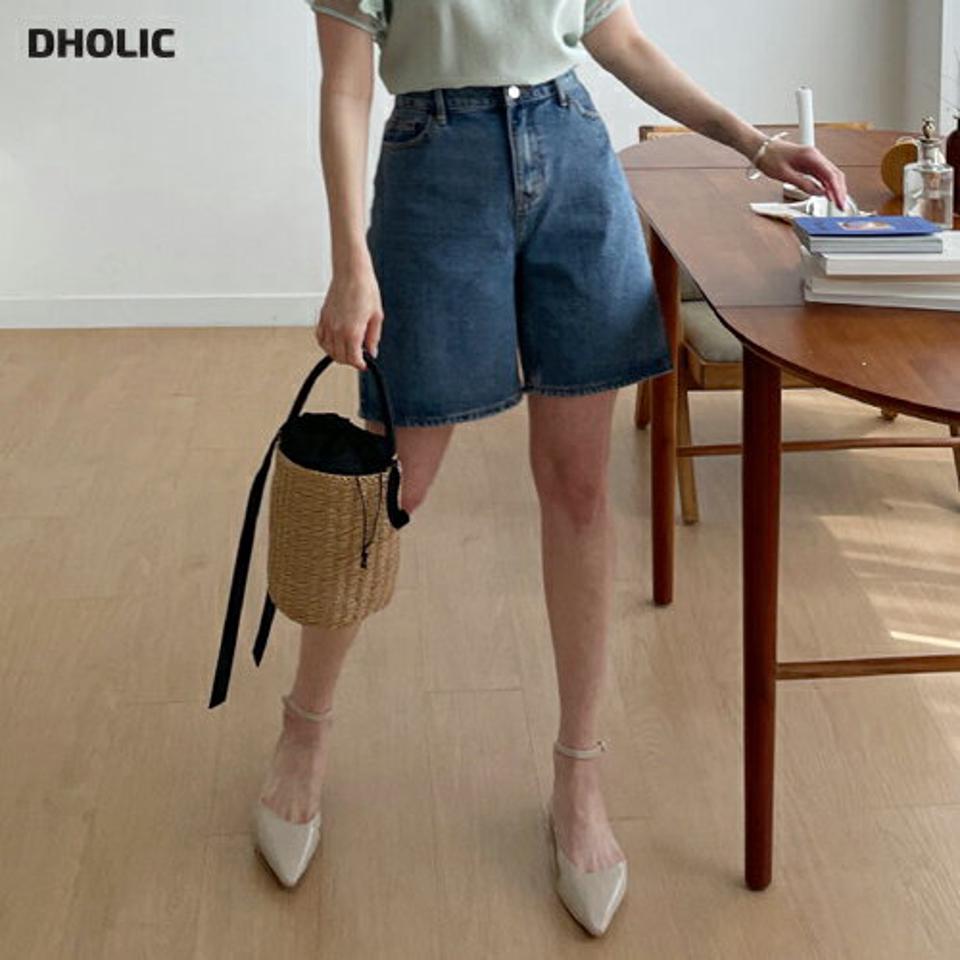 マスクストラップ付ハーフデニムパンツ・全2色・t62320 レディース 【pt】 パンツ ズボン デニム 半ズボン ハーフパンツ マスクストラップ シンプル カジュアル ラフ 韓国 ファッション