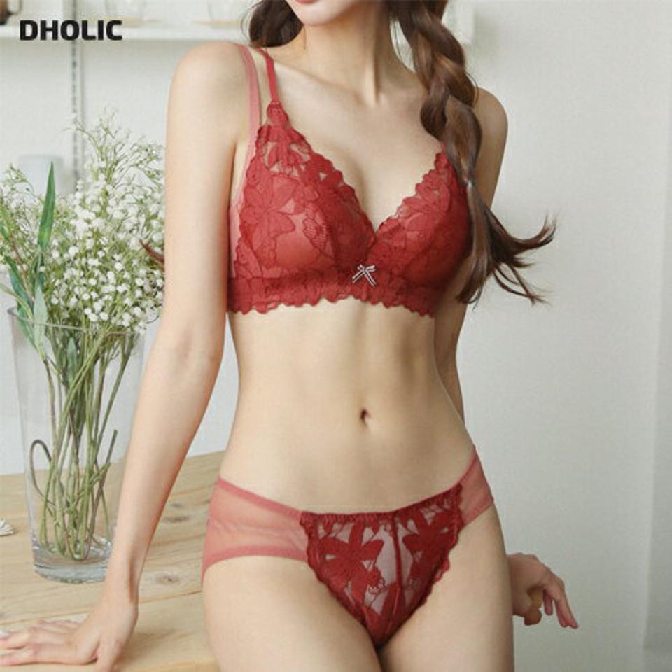 リーフシアーレースブラ&ショーツSET・全3色・d44684 レディース 【uw】 ランジェリー 下着 セット ブラジャー ブラ ショーツ パンツ リーフ柄 シアー シースルー 透け感 レース 総レース フェミニン ノンワイヤー 韓国 ファッション