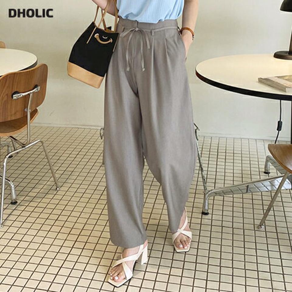 ストラップ付ワイドスラックス・全3色・t69007 レディース 【pt】 韓国 ファッション ボトムス パンツ ロング丈 フールレングス 十分丈 10分丈 ストレート ワイド ハイウエスト カジュアル 夏 春 ハイホリ