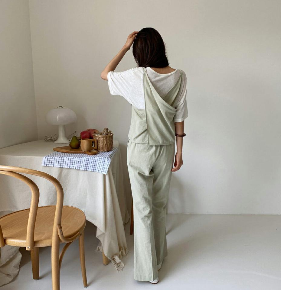 クロススリーブレス&フレアスリットパンツSET・全3色・t62344 レディース 【pt】 セットアップ setup トップス スリーブレス ノースリーブ キャミソール パンツ ズボン リネン 春 夏 韓国 ファッション