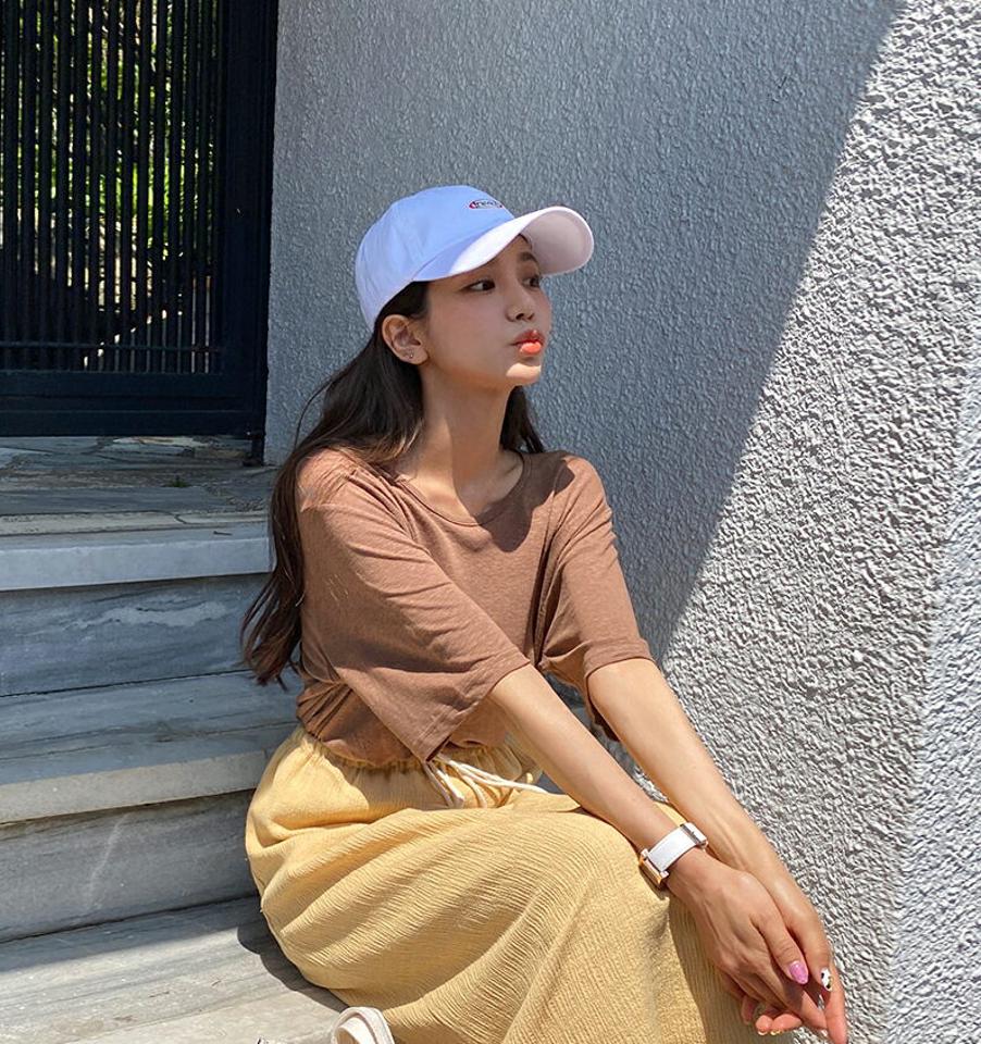 2TYPEリネン混ラウンドTシャツ・全6色・t62343 レディース 【tops】 トップス Tシャツ リネン 単色 無地 シンプル ベーシック ボーダー柄 ラフ カジュアル ハーフスリーブ 半袖 春 夏 韓国 ファッション