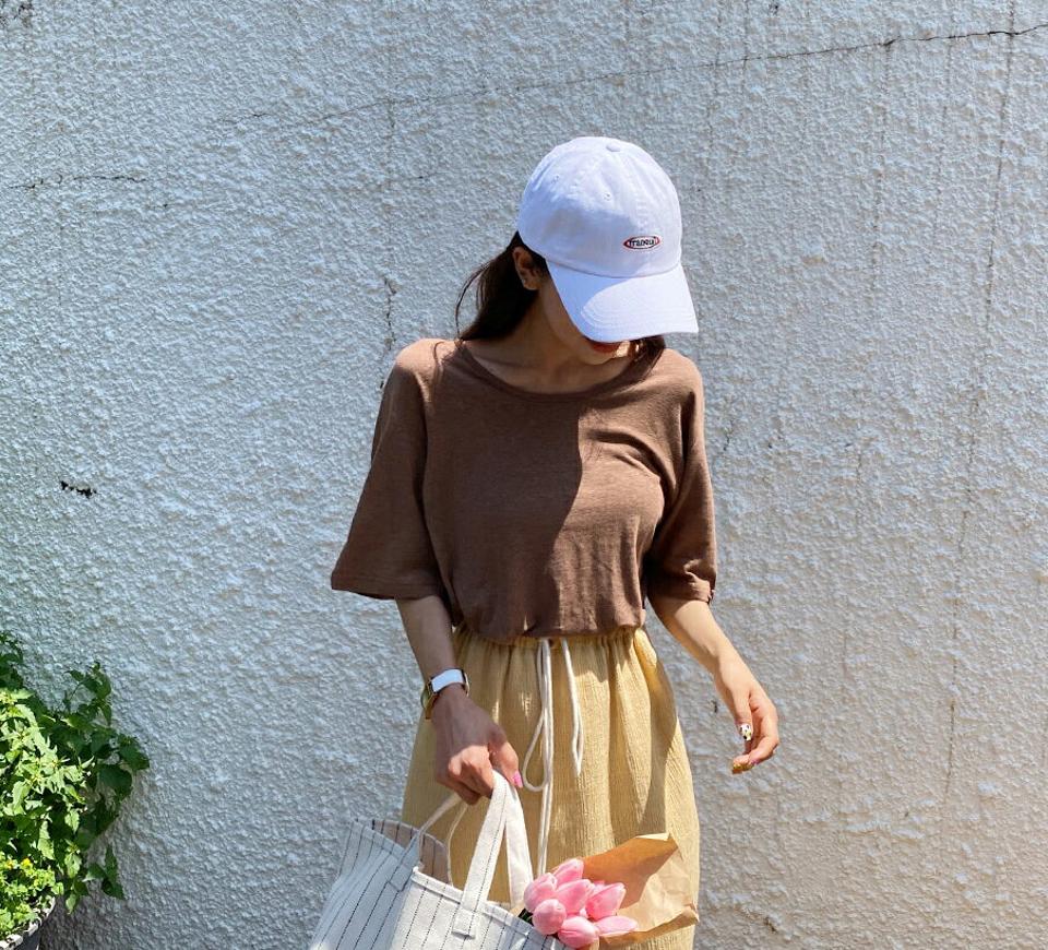 2TYPEリネン混ラウンドTシャツ・全6色・t62343 レディース 【tops】 トップス Tシャツ リネン 単色 無地 シンプル ベーシック ボーダー柄 ラフ カジュアル ハーフスリーブ 半袖 春 夏 韓国 ファッション