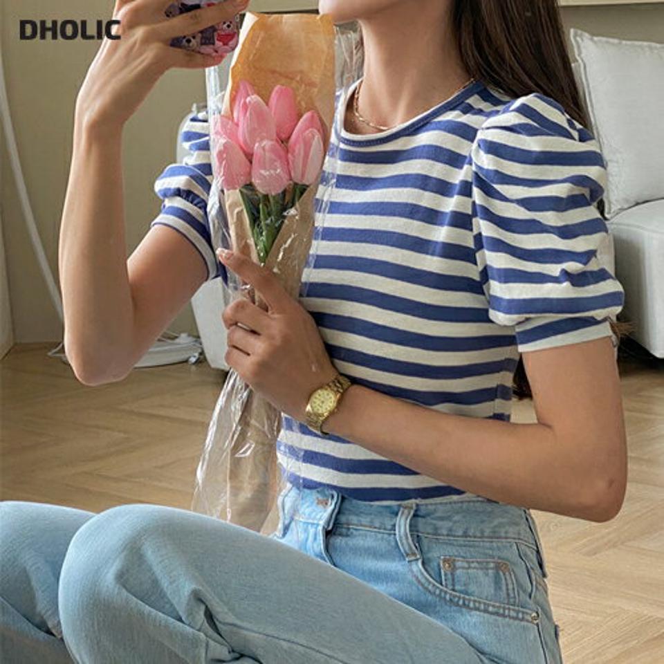 ボーダーパフTシャツ・全3色・t62304 レディース 【tops】 トップス Tシャツ 半袖 パフ袖 パフスリーブ ボーダー柄 可愛い かわいい カジュアル 春 夏 韓国ファッション