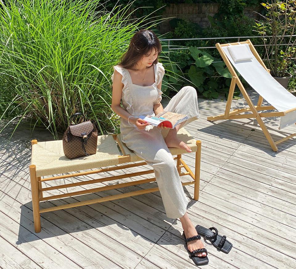 リネン混フリルオールインワン・全3色・e62280 レディース 【pt】 オールインワン スリーブレス ノースリーブ パンツ ズボン ロングパンツ フリル リネン 可愛い かわいい ガーリー 単色 春 夏 韓国ファッション