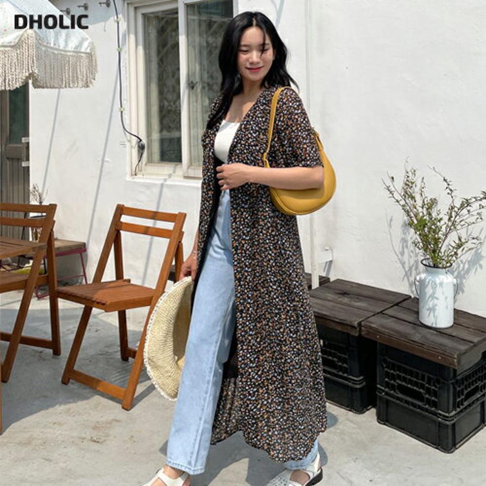 花柄リボンボタンワンピース・全2色・t00086 レディース 【ops】 ワンピース ロング 半袖 ハーフスリーブ 花柄 小花柄 可愛い かわいい フェミニン Vネック ウエストマーク 春 夏 韓国 ファッション NIJU