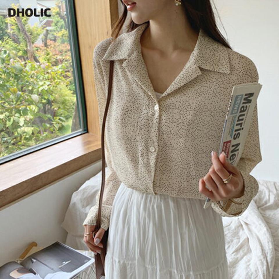 ドットプリーツシャツブラウス・全2色・b64033 レディース 【bl】【トップス ブラウス シャツブラウス 長袖 プリーツ ドット柄 小粒 大人 可愛い かわいい 春 夏 韓国 ファッション】