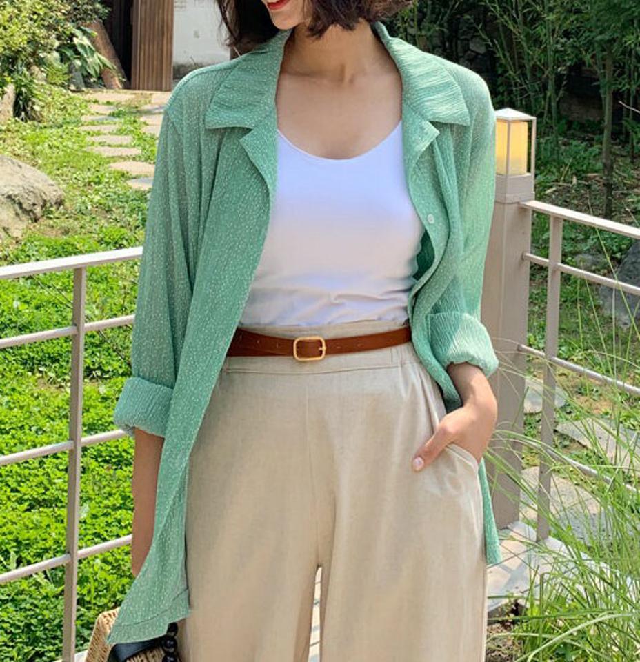 ドットプリーツシャツブラウス・全2色・b64033 レディース 【bl】【トップス ブラウス シャツブラウス 長袖 プリーツ ドット柄 小粒 大人 可愛い かわいい 春 夏 韓国 ファッション】