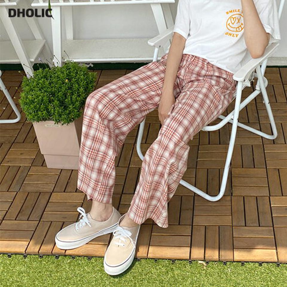 チェックコットンパンツ・全3色・t00074 レディース 【pt】 パンツ ズボン ロングパンツ チェック柄 かわいい ガーリー カジュアル ラフ ウエストゴム 春 夏 韓国 ファッション NIJU